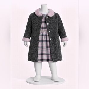 Youngland Black and Pink Pea Coat with Faux Fur